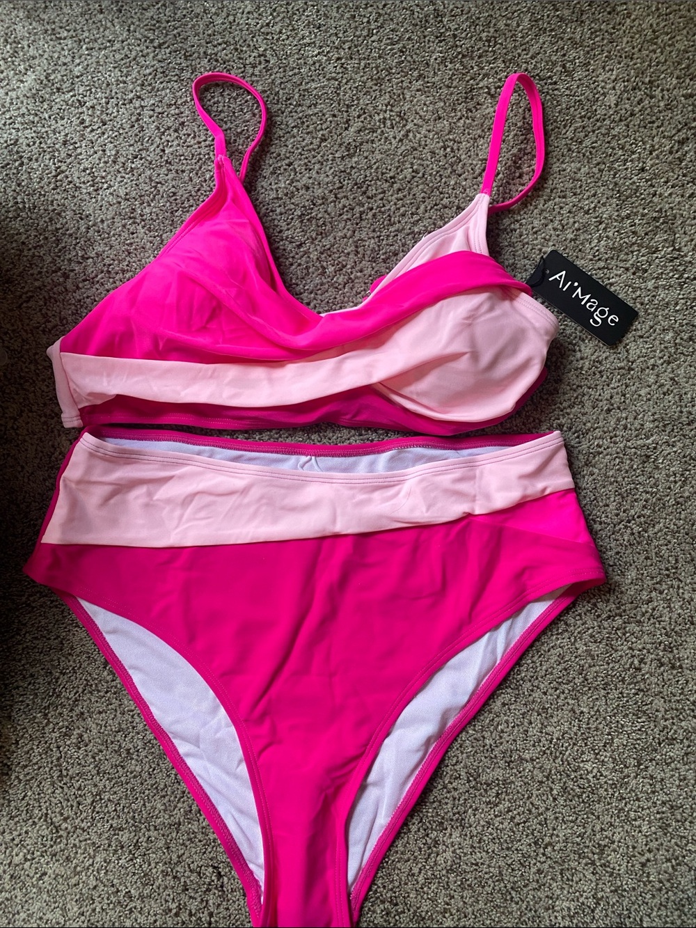 Ai-Mage Pink Colorblock Bikini Set